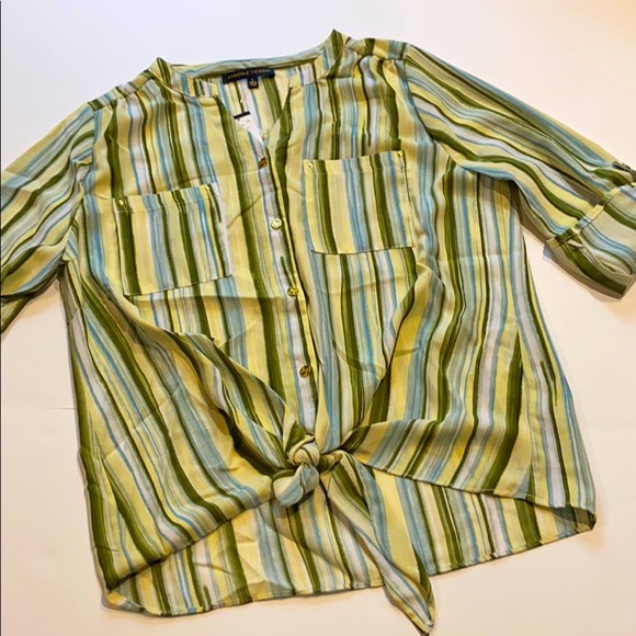 Adrienne Vittadini Tops - Adrienne Vittadini Small Tie Front Roll Cuff Top New